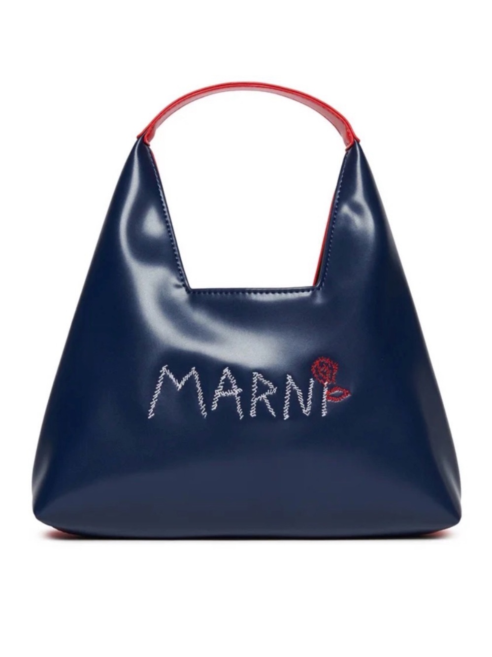 Marni Kids Navy and Red Logo Leather Tote